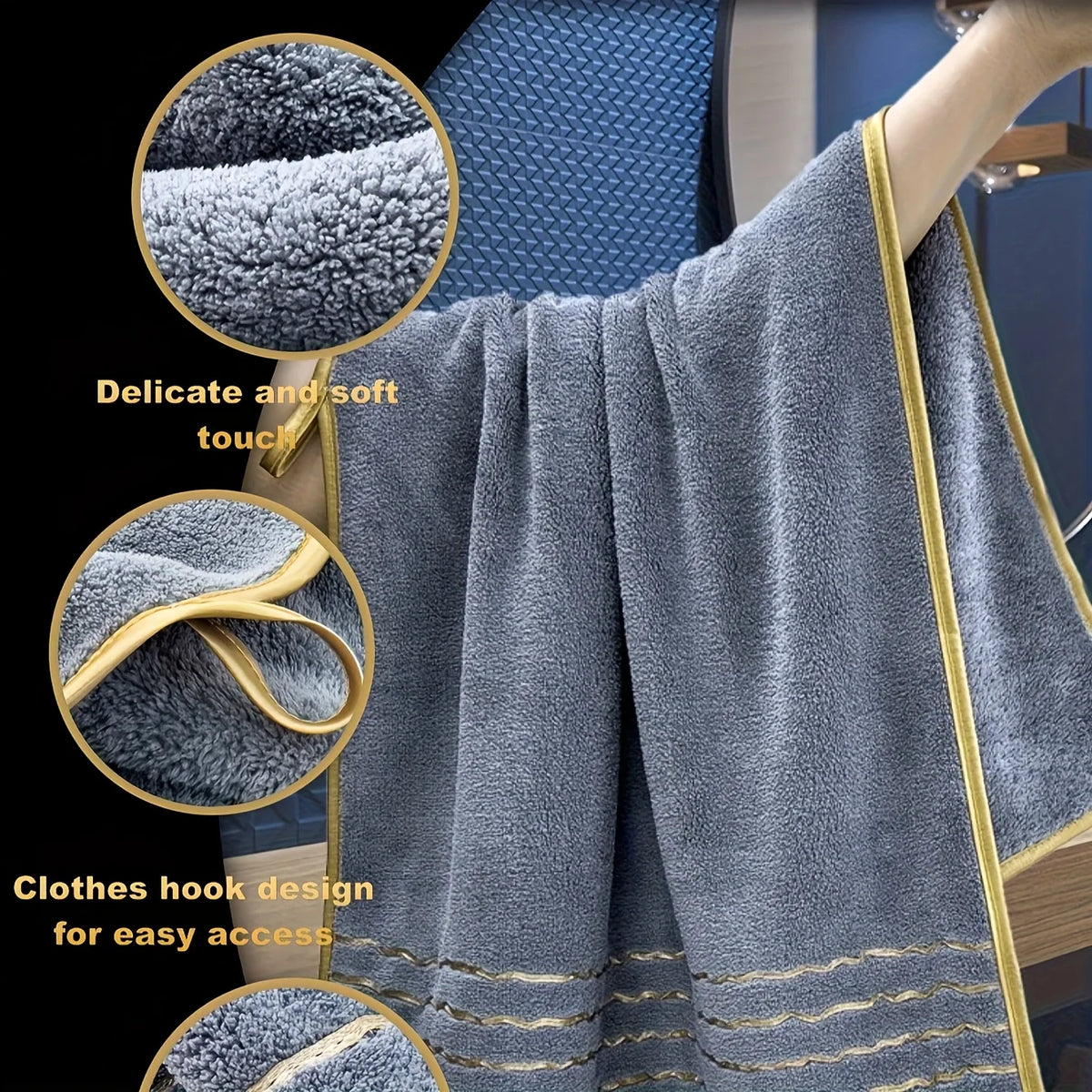 serviettes bain rayées dorées bleu marine blanc modernes absorbantes machine lavables pliées ensemble multitudes
