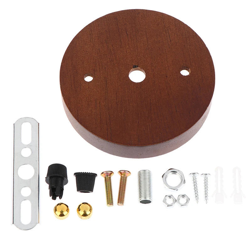 disques bois naturel clair marron simple rustique vis boulons écrous plaque métal fixations suspension