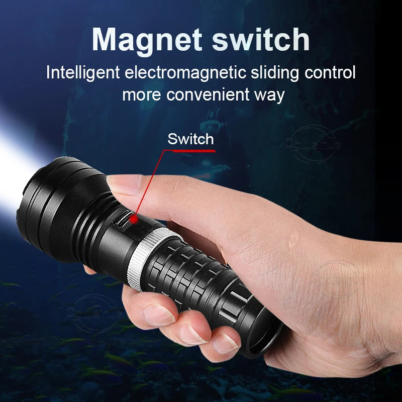 lampe torche plongée rechargeable ipx8 led 35w noir résistante autodéfense modulable intense