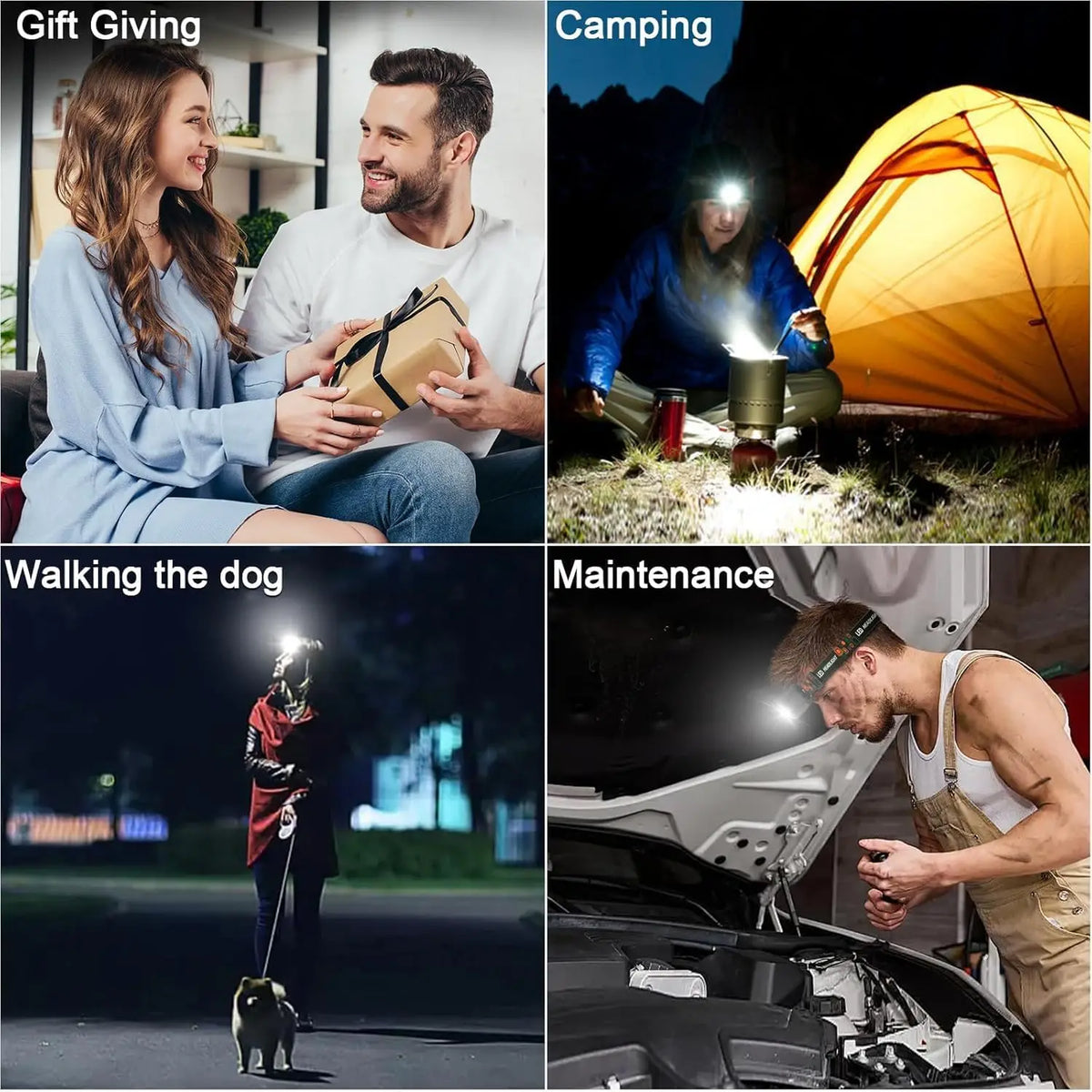 lampe frontale led rechargeable détecteur mouvement camping pêche lumière rouge super lumineuse sangle élastique