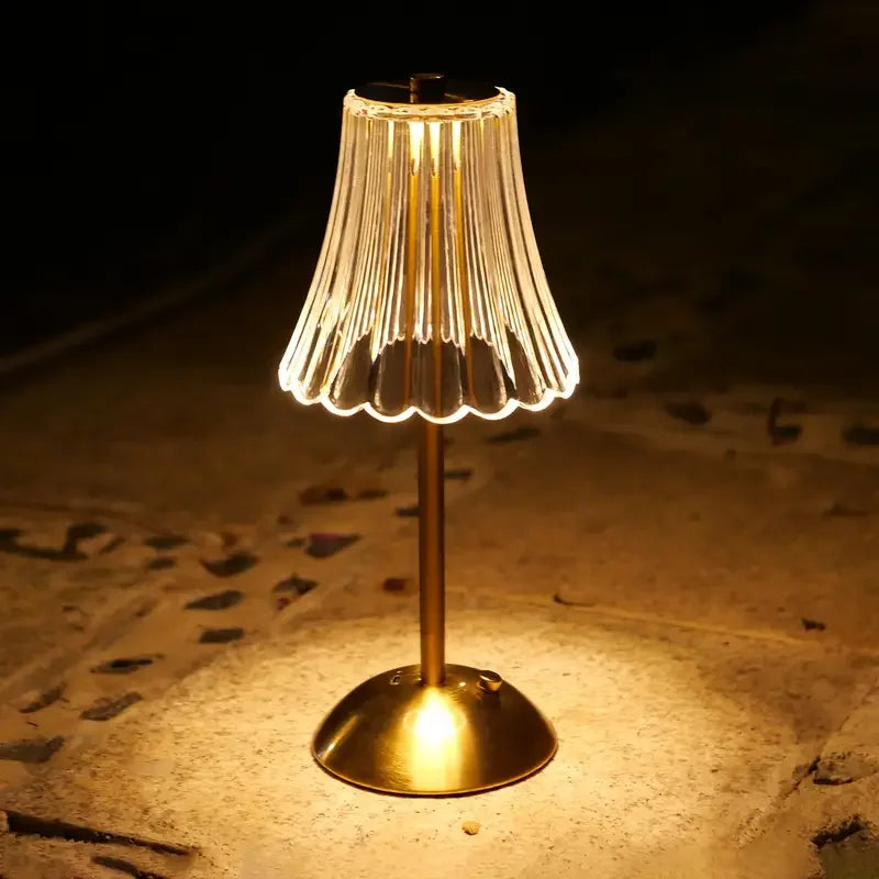lampe table moderne or transparent rechargeable usb certification rohs fcc chambre salon ambiance chaleureuse