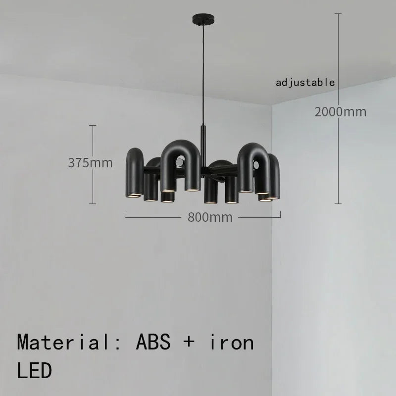 Suspension lumineuse moderne tubulaire contemporaine gris noir rouge ampoules intégrées