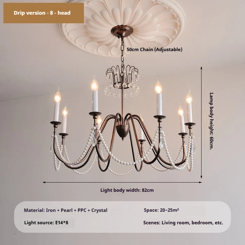 lustre classique vintage bronze blanc cristaux chaînes ampoules E14 adjustable