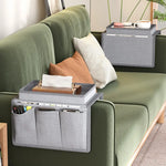 organisateur canapé plateau poches rangement moderne noir gris tissu texturé respectueux environnement