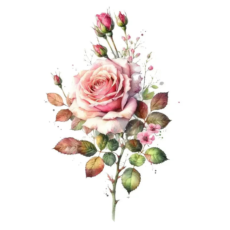 autocollant mural floral bouquet roses feuilles moderne rose vert brun opaque chambre salon