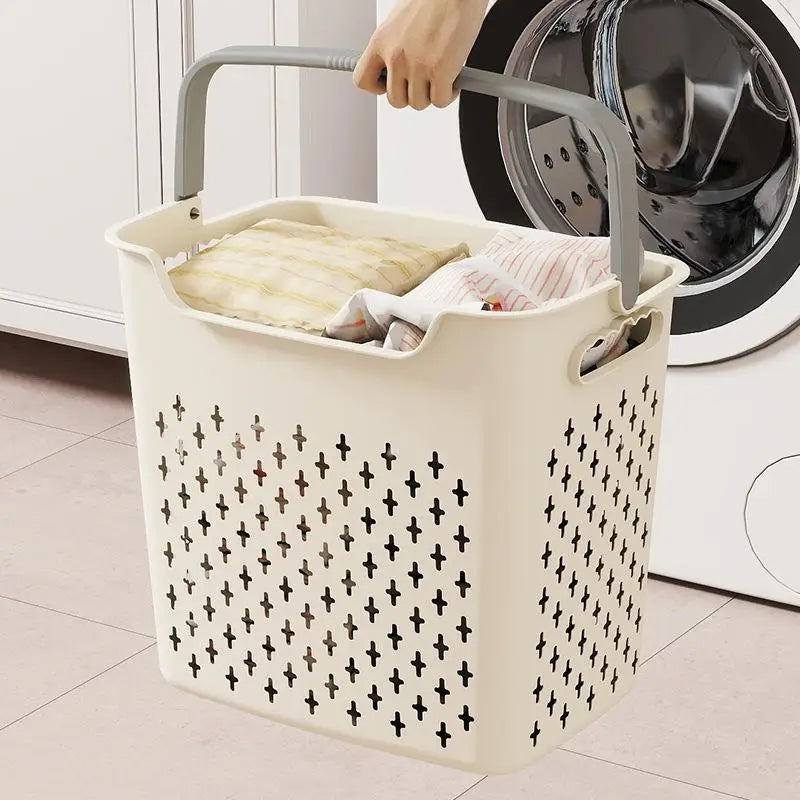 panier linge gris clair moderne poignées capacité grande rangement chambre bain pratique