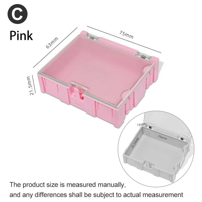 boîtes rangement électroniques vert rose bleu clips fermeture pratiques modernes