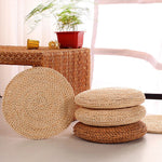 coussin sol rond tissé motifs circulaires paille souple opaque naturel 30cm 40cm