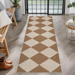 tapis moderne noir beige carreaux géométriques antidérapant polyester extérieur sol légèrement rugueux