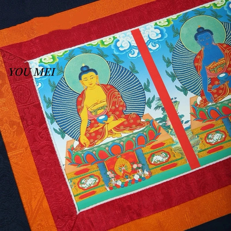 tapisserie murale bouddhiste motifs géométriques couleurs vives franges colorées art traditionnel decoration murale