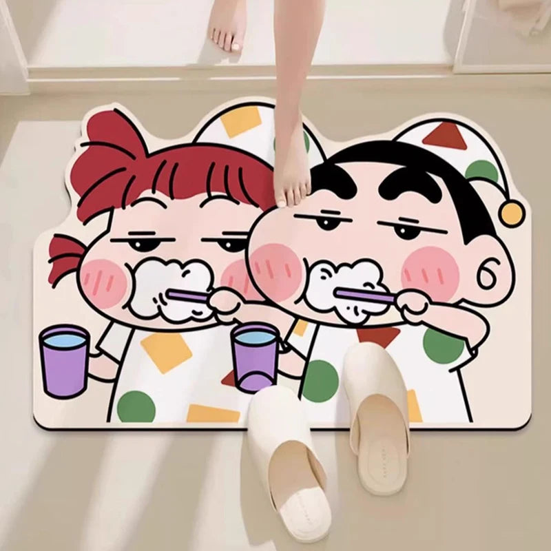 tapis sol antidérapant salle bain motif dessin animé shin chan absorbant eau rapide diatomée