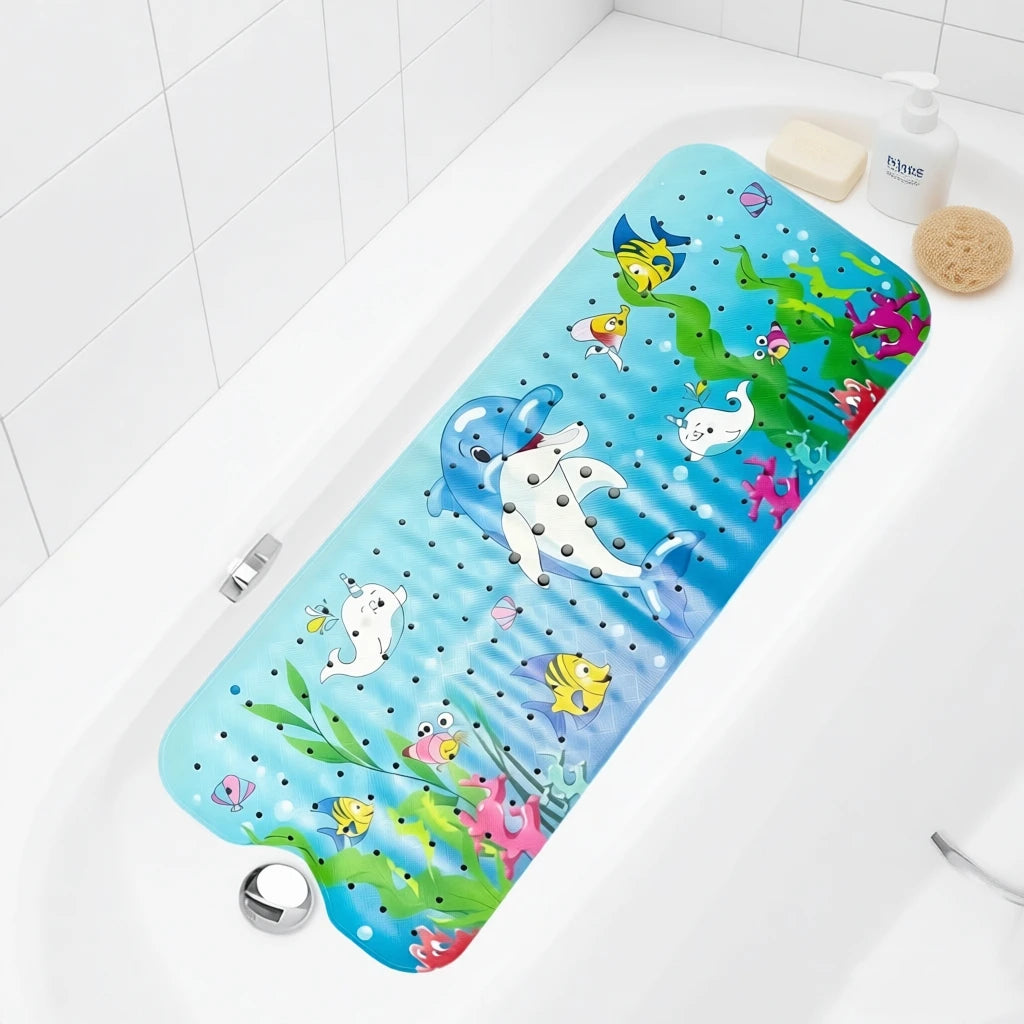 tapis baignoire enfant thème marin poissons coraux bulles ventouses salle bain sécurité antidérapant