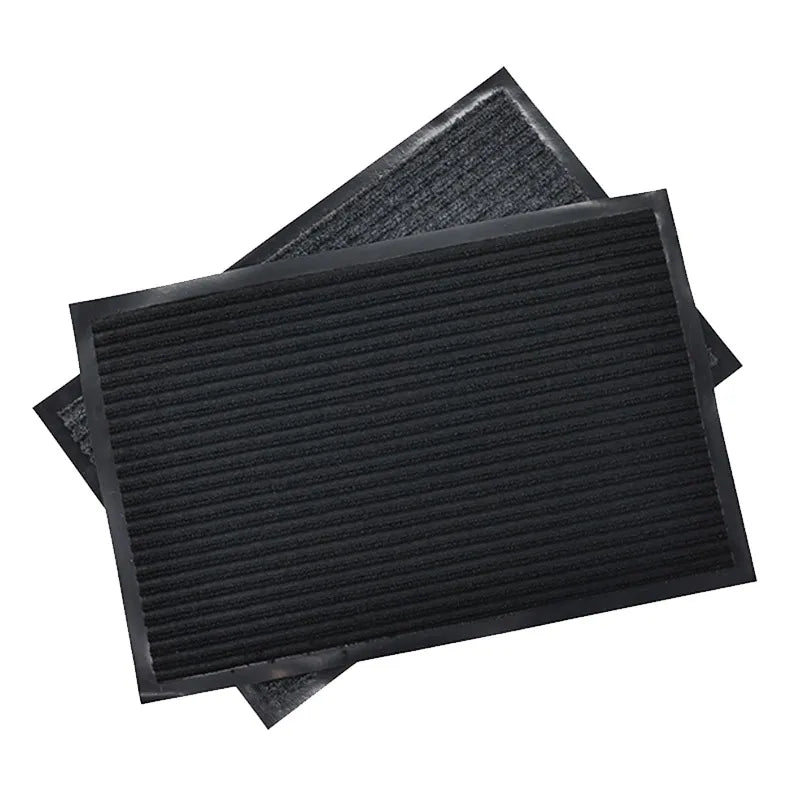 tapis d'entrée noir rayures horizontales moderne antidérapant latex polyester 40x60cm