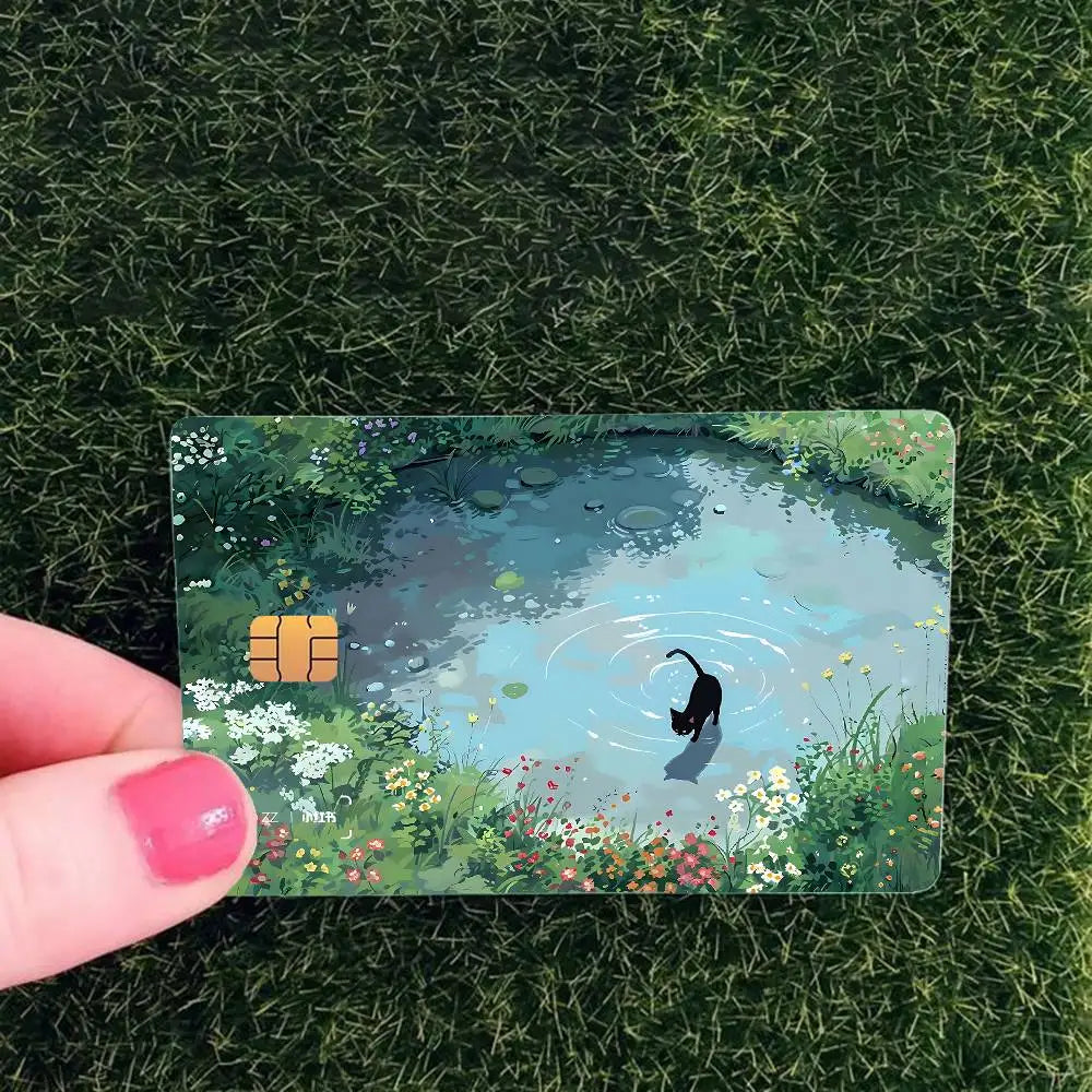 cartes credit personnalisables illustration chats noirs blancs fond nature adhésif inclusion fourrure animé collectionneau