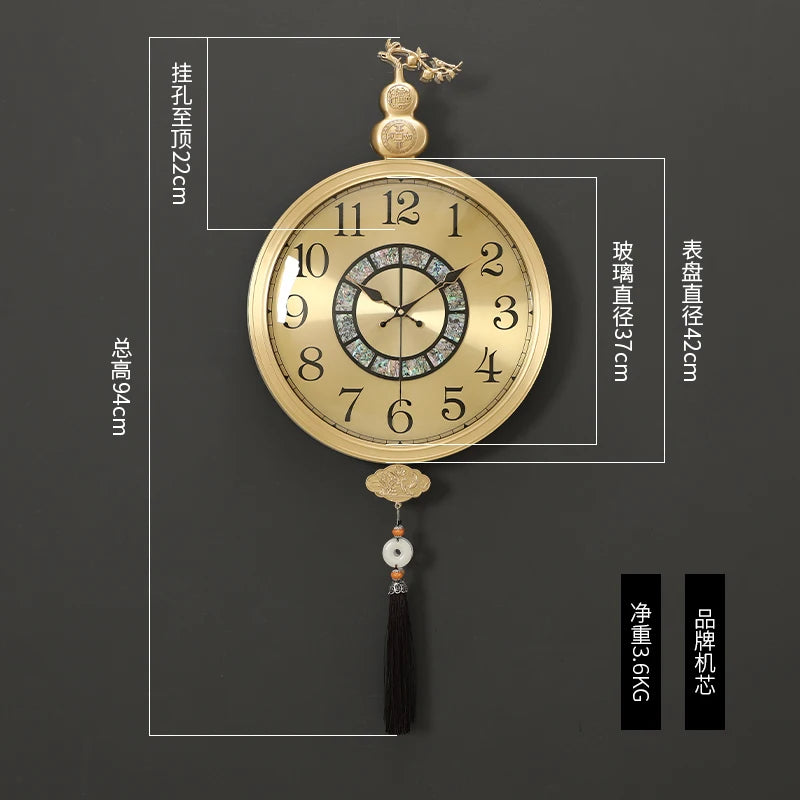 horloge murale or chinois moderne ornements fleurs arabes noirsOpaque