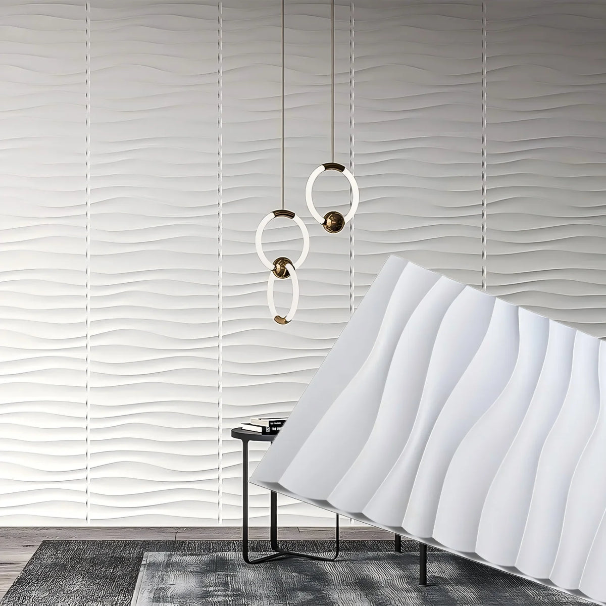 panneau decoratif 3d ondule moderne pvc blanc resistant adhésif salle bain chambre auto collage