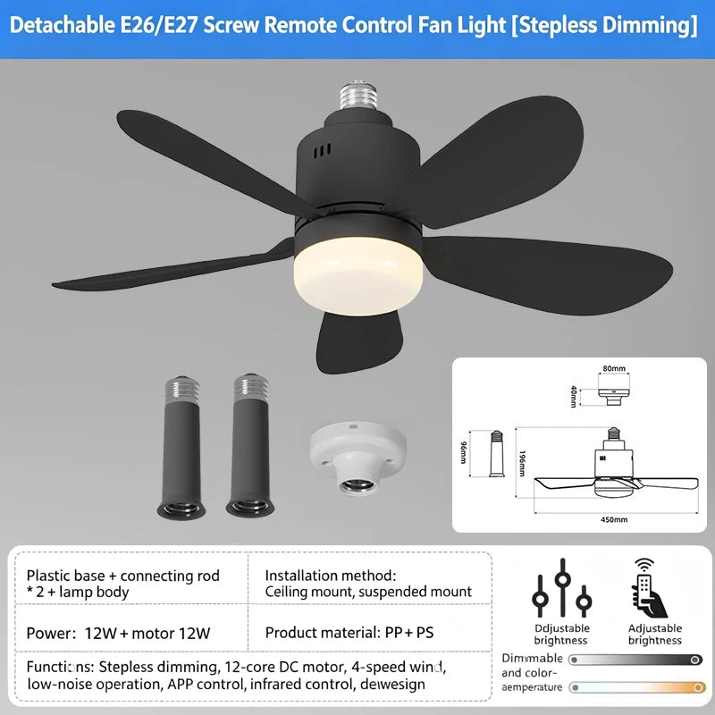 ventilateur lampe moderne télécommande led noir blanc bois naturel