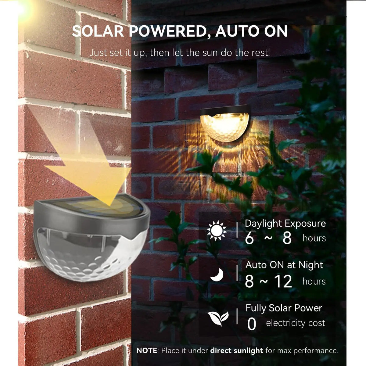 lampe solaire led extérieure moderne applique murale noire perforée adhésive étanche ip65