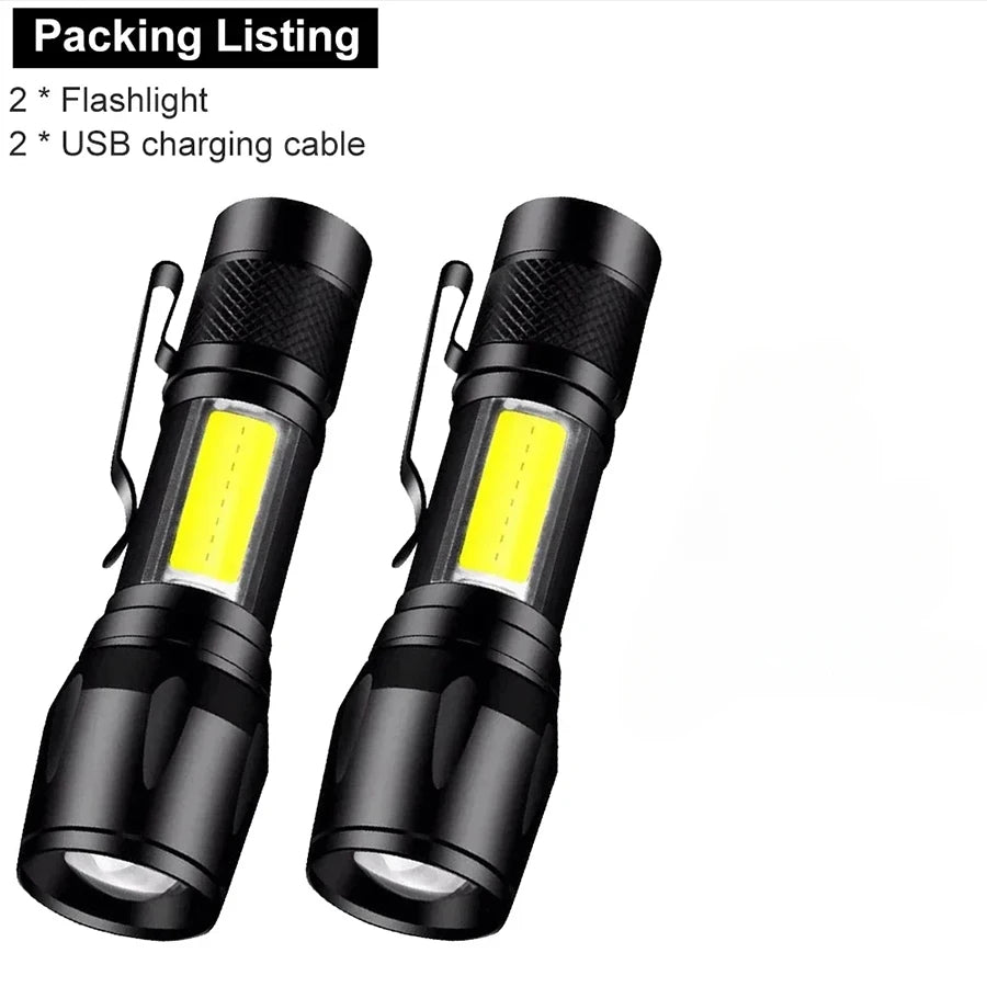 lampe torche noire rechargeable zoomable lumières led modes strobe campingurgence
