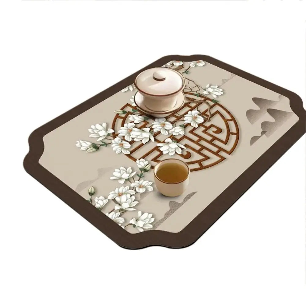 tapis table art traditionnel fleurs oiseaux bleu clair beige brun