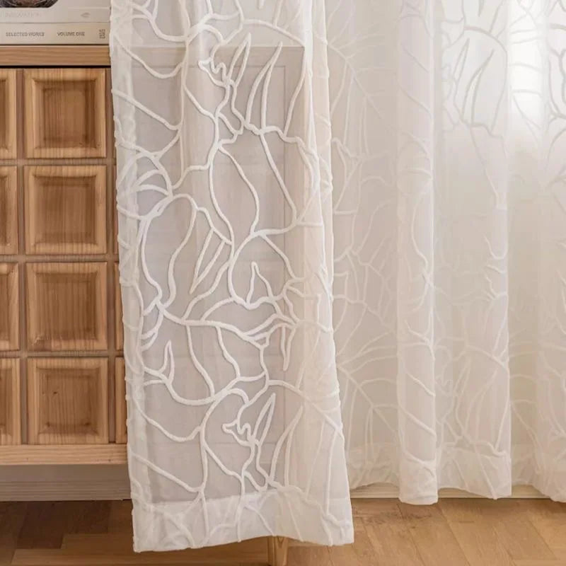 rideau fleurs stylisées moderne translucide blanc maison chambre salon européen