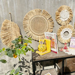 décoration murale bohème plaques raphia naturel spirale franges artisanal chambre moderne