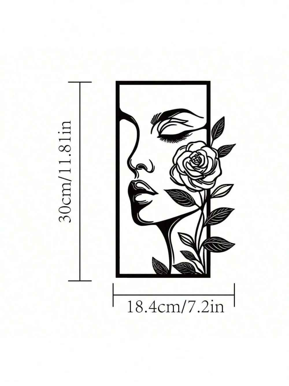décoration murale plaque métal noir blanc illustration femme rose feuilles contemporaine chambre salon