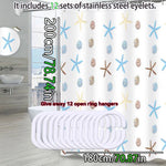rideau douche étoiles mer coquillages opacité moderne inoxydables blanc bleu clair beige marron clair
