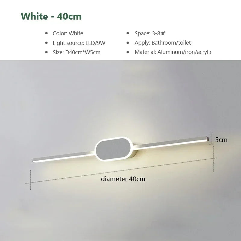 lampe miroir moderne blanc fixée mur éclairage quotidien led 40cm 60cm 80cm