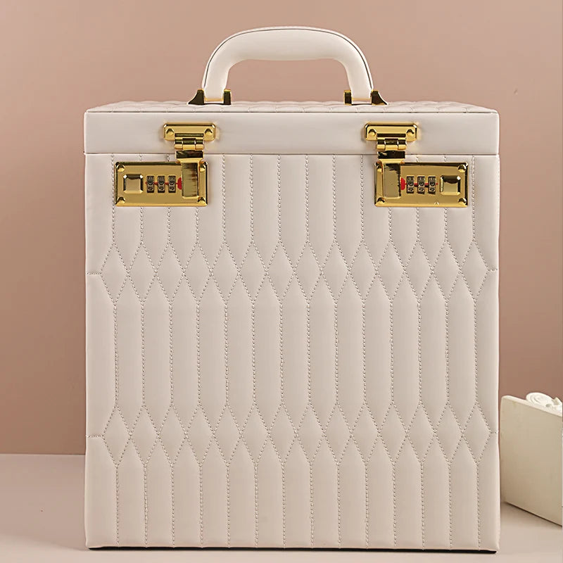 boîte bijoux cuir quilted miroir tiroirs serrure combinaison vintage femmes