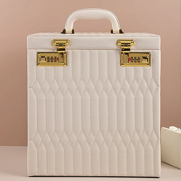 boîte bijoux cuir quilted miroir tiroirs serrure combinaison vintage femmes