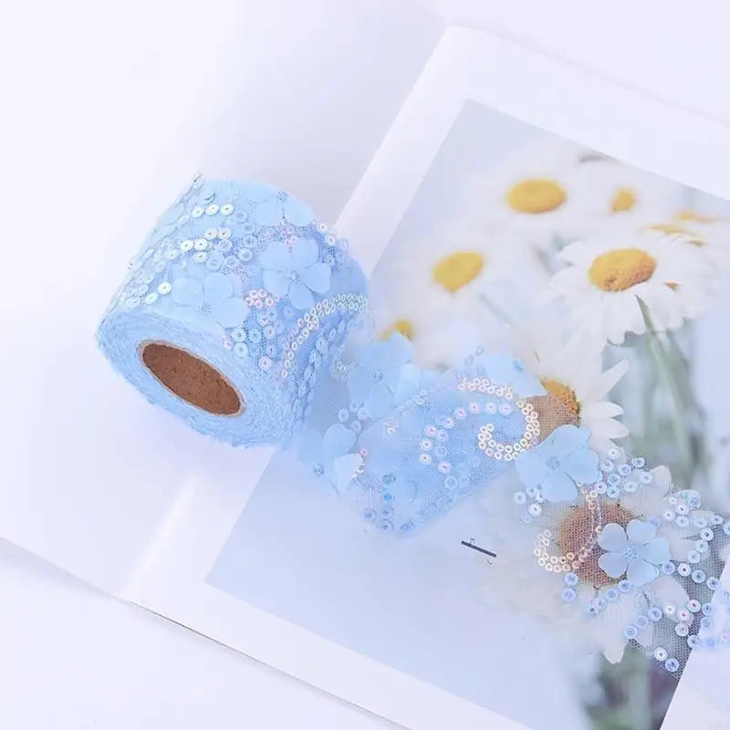 rubans decoratifs fleurs sequins transparents decor floral scintillant adhesifs rouleaux largeur six cm