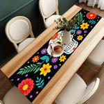 table table motif crânes fleurs colorées festif moderne noir rouge jaune violet vert