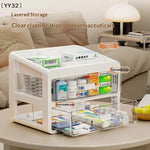 boîte rangement médicaments transparente moderne blanc compartiments bouteilles différentes tailles organisation pharmacie portative