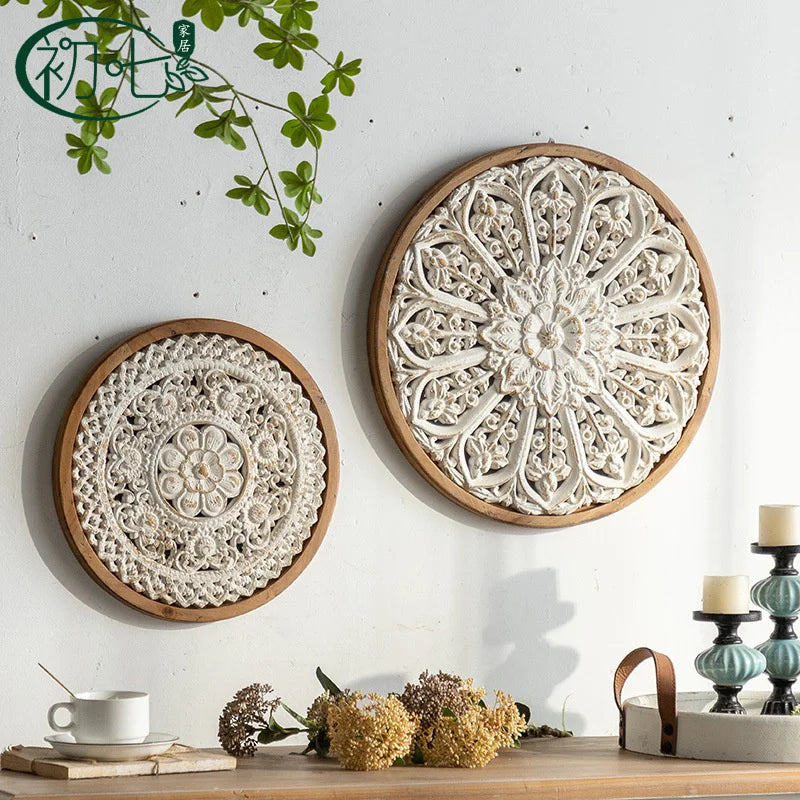 décoration murale bois blanc motif floral relief vintage bohème rustique tasse fleurs séchées bougie
