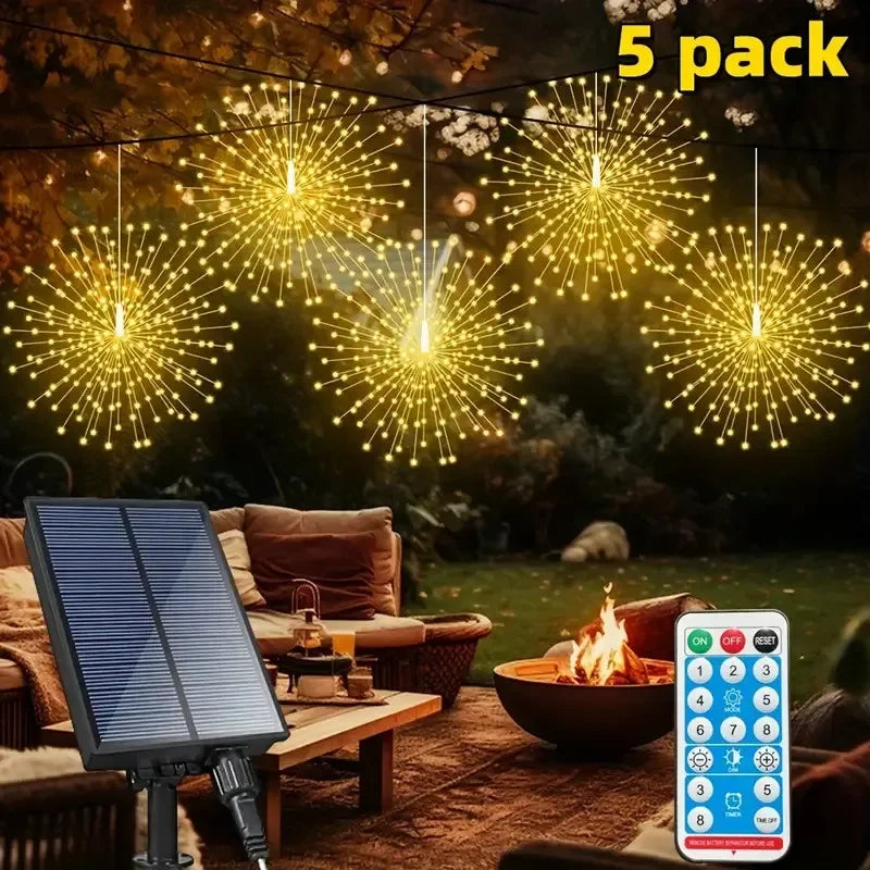 guirlande lumineuse solaire moderne dorée étoiles lumineuses télécommande modes filaments dorés jardin patio