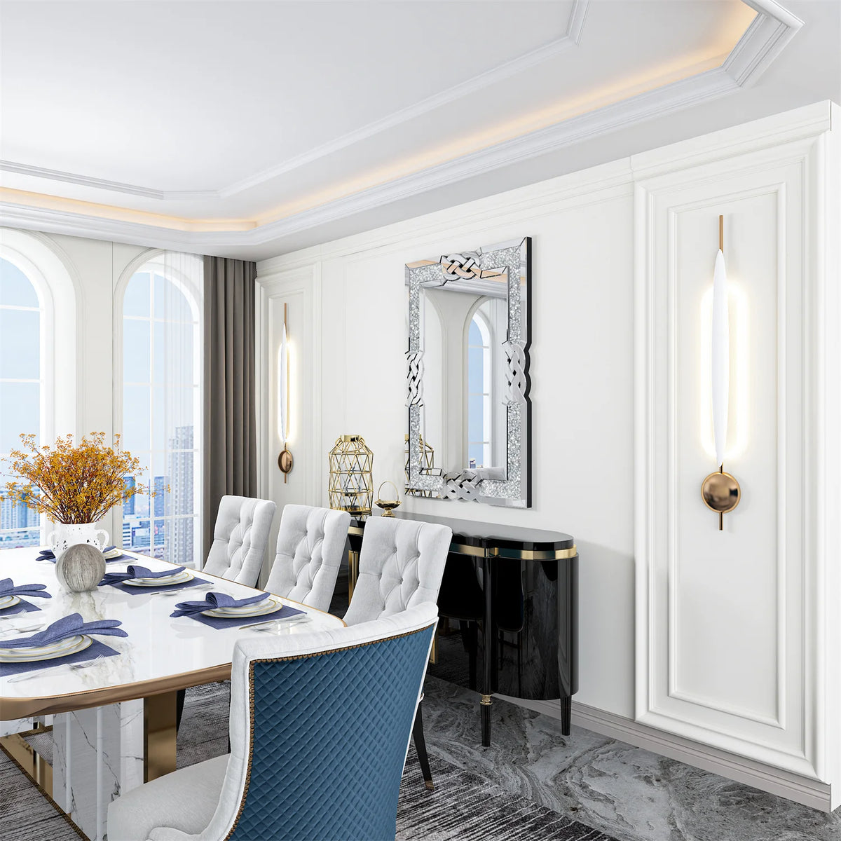 Miroir décoratif diamant crush blanc pour salon