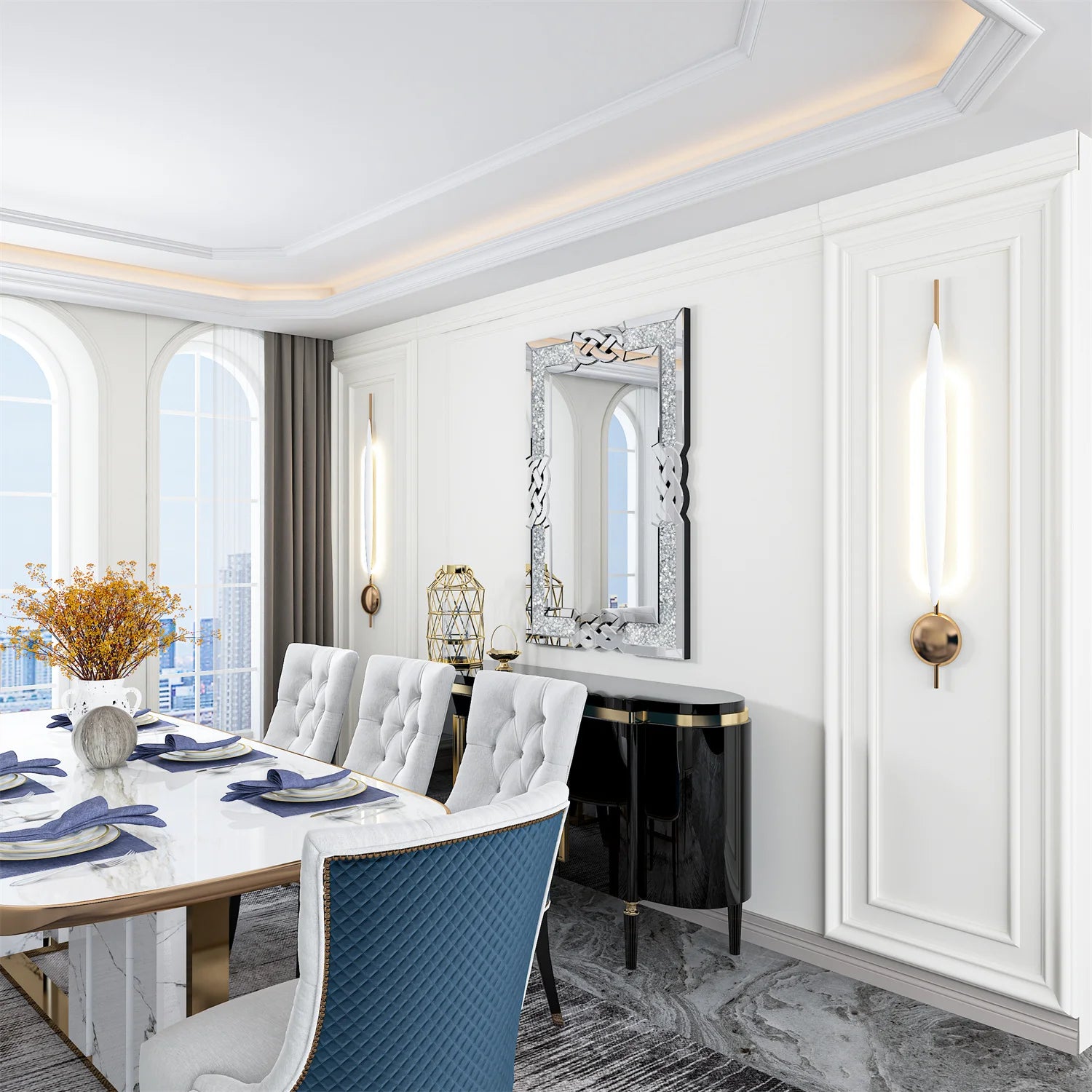 Miroir décoratif diamant crush blanc pour salon