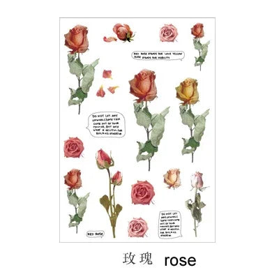 sticker decoratif fleur seche vintage romantique violet rose jaune beige vert adhesif individuel
