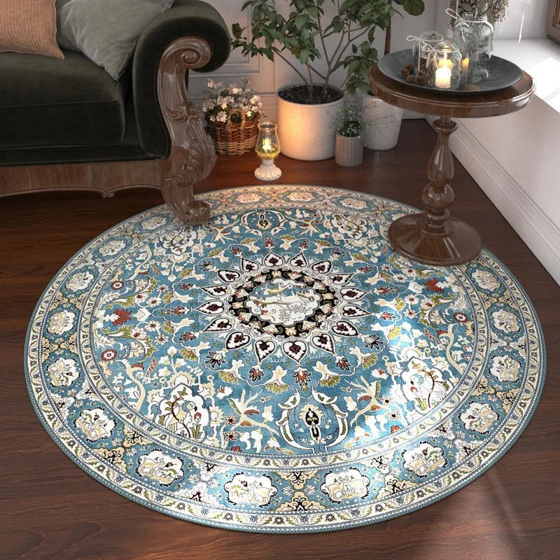 tapis rond ornements floraux multicolore moderne salon chambre extérieur lavable polyester polypropylène