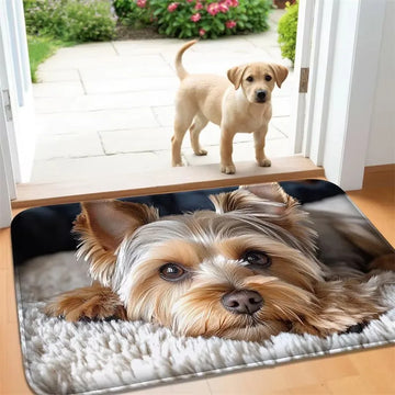 tapis sol antidérapant résistant moderne imprimé chien noir blanc marron beige