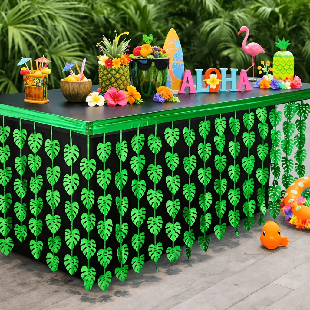 décoration murale feuilles monstera vert noir tropical hawaïen éclairage variable adhésif double face guirlandes
