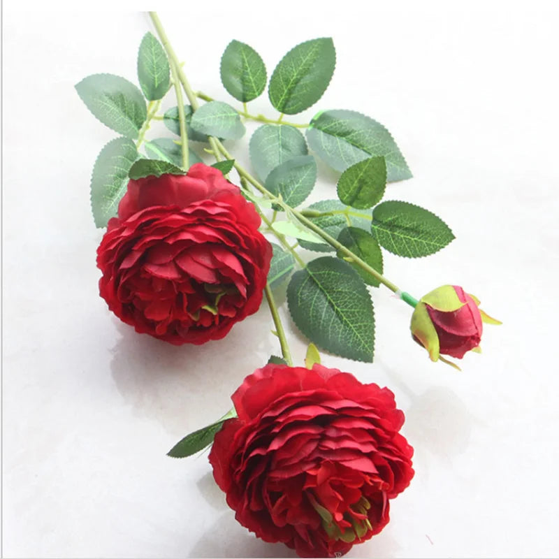 Bouquet artificiel roses feuilles vertes mariage décoration maison blanc rouge roseclair