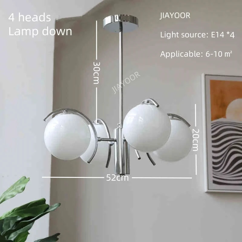 lustre led moderne sphères translucides blanc chrome interrupteur tactile salon chambre
