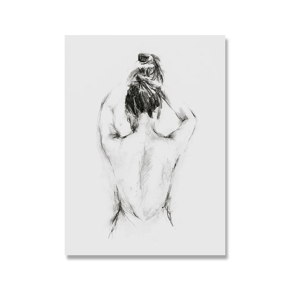 affiche art contemporain noir blanc dessin nu masculin toile sans cadre moderne chambre salon