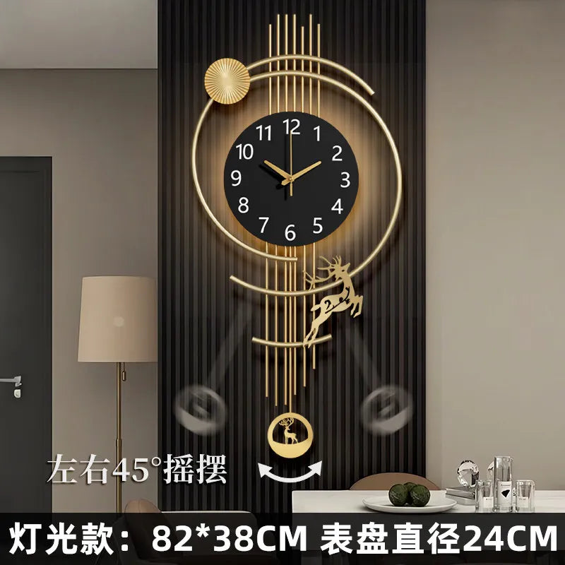 horloge murale moderne abstraite noir or décorative cerf artistique numérique chambre salon