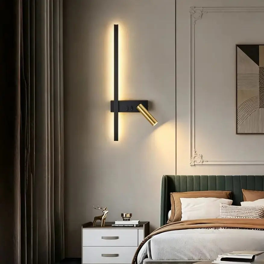 lampe murale moderne led noir doré orientable salon chambre coucher minimaliste