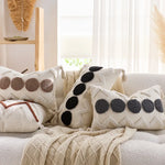 housses coussins chenille géométriques boho chic beige franges adhésives décoration salon voiture 45x45cm 30x50cm