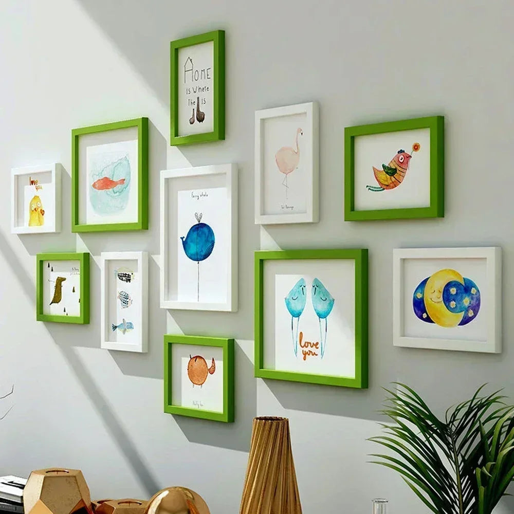 cadres photo modernes verriers blanc noir jaune rose lisses brillants divers motifs illustrations enfants
