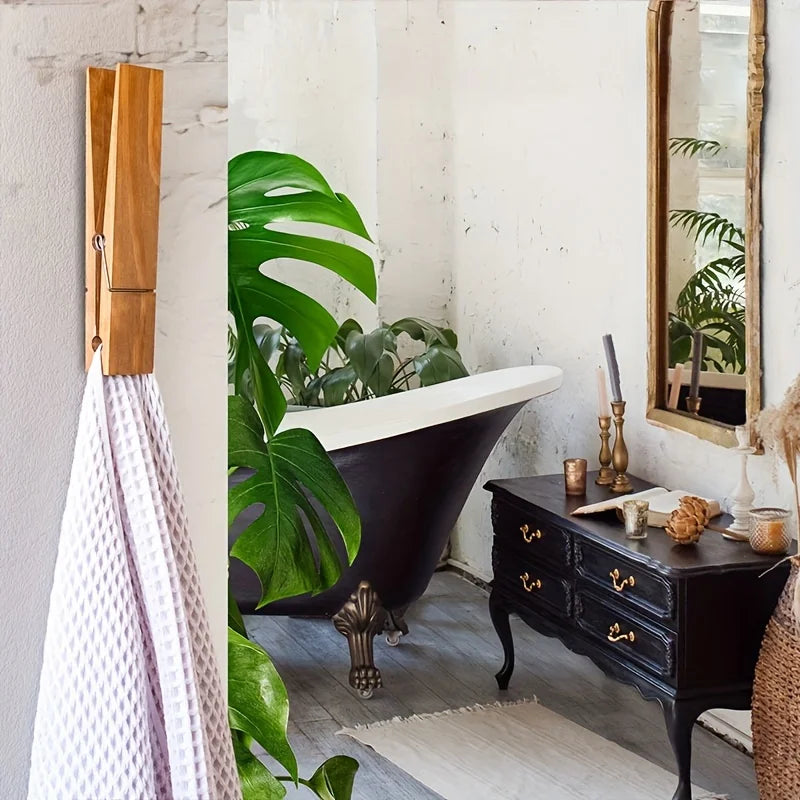 porte serviettes bois foncé réutilisable moderne rustique mural salle bain buanderie fixations incluses serviettes